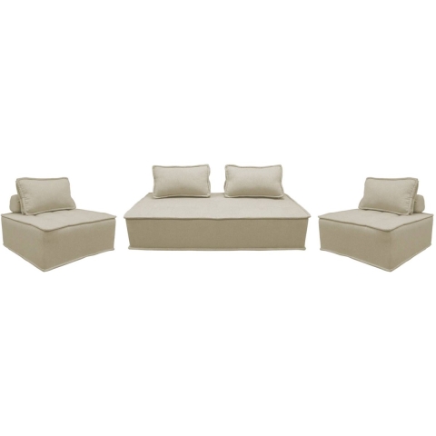 sweeek - Set van 2 fauteuils met 2-zitsbank in stof, met kussen