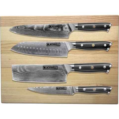 Blackwell Messenset Damascus 4-delig + Blackwell Snijplank 40 x 30 x 4 cm