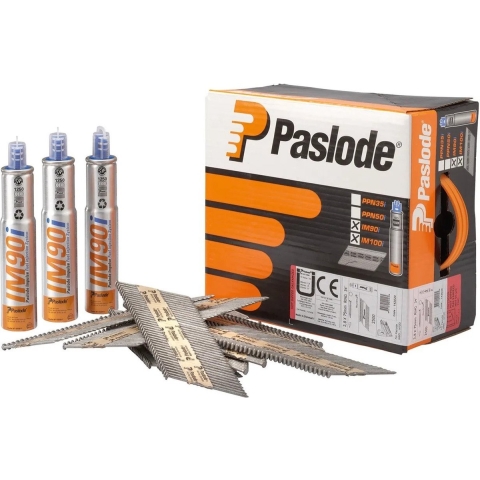 Paslode 34° Papier Gebonden Stripnagels IM90 | Blank | Ring | 2.8x51mm | +3x Gas VE=3750 - 142005