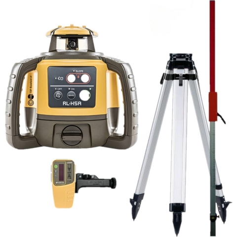 Topcon RL-H5A Roterende Laser Rood incl. Laserontvanger + Laserbaak + Tripod in Koffer