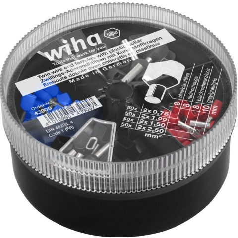 Wiha Tweeling-adereindhulzen met kunststof kraag, set 2 x 0,75 - 2 x 2,50 mm² 200 st. kleurcode 1 - FR in strooidoos - 43905