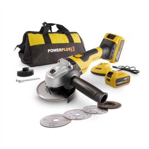 Powerplus accu haakse slijper POWXB20030 - 20V slijpmachine - slijpschijf 115mmᴓ, met 2 accu's 4.0Ah en 1 lader, 5 acc.