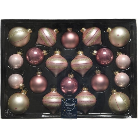 Kerstballenset glas 20 stuks luxe roze