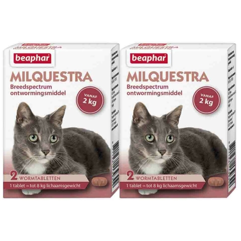 2x Beaphar Milquestra Ontworming Tabletten Kat 2 - 12 kg 2 tabletten