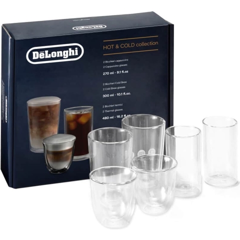 Delonghi Hot&Cold collectie, Set van 2 cappuccino, 2 cold brew, 2 thermische dubbelwandige glazen
