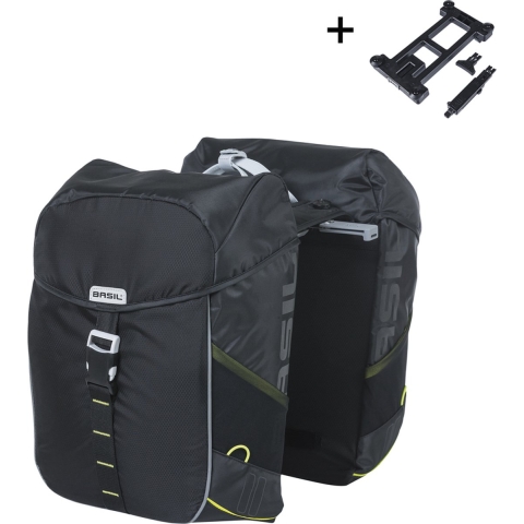 Basil Miles dubbele fietstas MIK, 34L, black lime