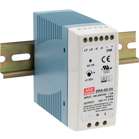 MW Mean Well DRA-60-24 DIN-rail netvoeding 24 V/DC 2.5 A 60 W Aantal uitgangen: 1 x Inhoud: 1 stuk(s)