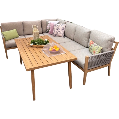 Sardinia loungeset grijs/teak 5-delig - Driesprong collection
