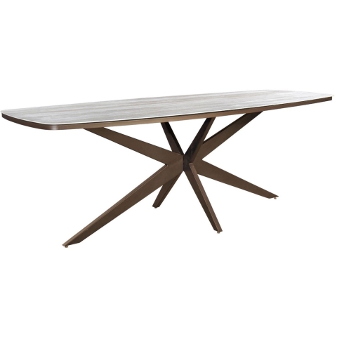 Calma dining table 270x110x75 cm oval aluminium bronze/travertin - Yoi