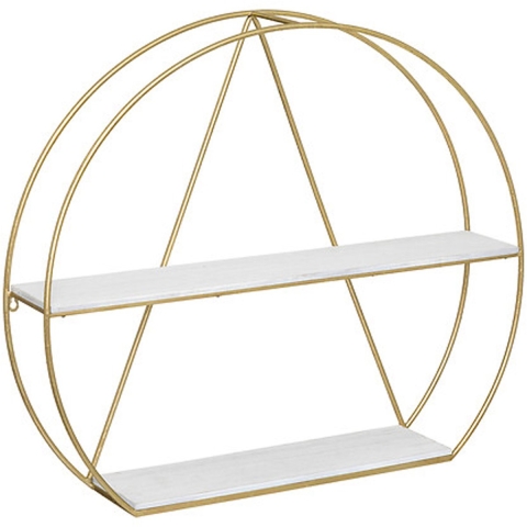Wandkastje minimalistisch - goud/wit - metaal - 2 plankjes - 83 x 74 cm -