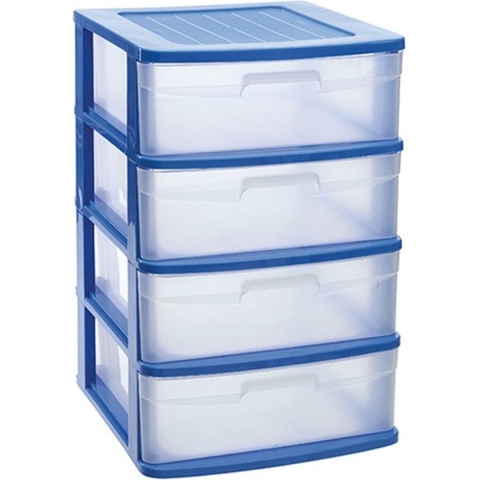 Ladeblok/bureau organizer met 4x lades blauw/transparant L40 x B39 x H65 cm -