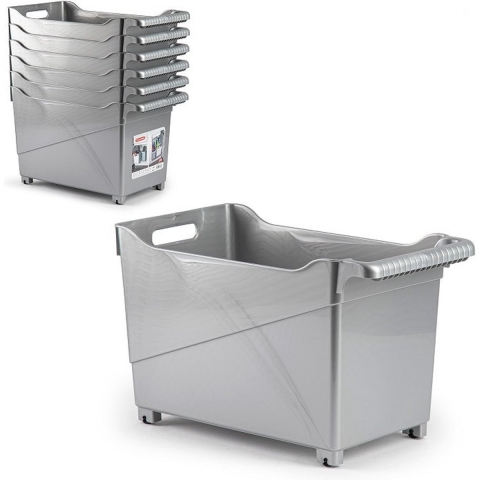Plasticforte Opbergbox - Set van 4x stuks - zilver - 45 x 24 cm - kunststof - op wieltjes -