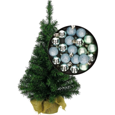 Mini kerstboom/kunst kerstboom H75 cm inclusief kerstballen mintgroen -