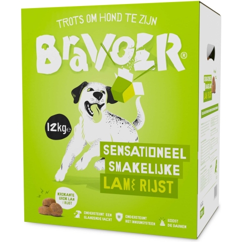 Bravoer Krokant hondenvoer Sensationeel Smakende Lam&Rijst 12 kg