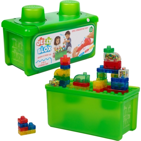 Jelly Blox Opbergbox m. Blokken - 2-in-1 - 30 Onderdelen - Groen - Jelly Blox - OneSize - Blokken