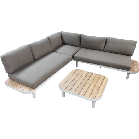 Moa cornerset oyster/acacia incl. naturel bruine kussens - Eurofleur aanbieding