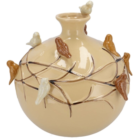 Vaas Spring birds - zandkleurig - keramiek - D23 x H23 cm - bloemenvaas -