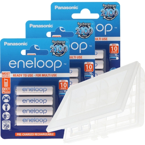 10 Panasonic Eneloop AAA, micro-batterijen, nieuwste generatie, max. 800 mAh, 2100 laadcycli met AccuCell BOX10