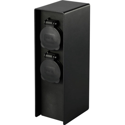 Sygonix SY-6121658 Buitenstopcontact 4-voudig Zwart Kinderbeveiliging, Met grondspies