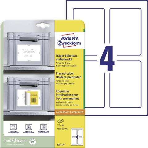 Avery-Zweckform 8001-20 Magazijnetiketten 120 x 80 mm Polypropyleen Wit, Lichtgrijs 80 stuk(s) Permanent hechtend