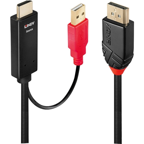 LINDY 41428 HDMI-kabel Aansluitkabel DisplayPort-stekker, HDMI-A-stekker, USB-A stekker 5.00 m Zwart, Rood