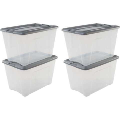 IRIS New Topbox opbergbox - 60L - Kunststof - Transparant/Silver - 4 stuks