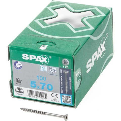 SPAX 197000500703 SPAX Seko-T-Tg Houtschroef 5 mm 70 mm Torx, Binnen-T RVS V2A Roestvast 100 stuk(s)