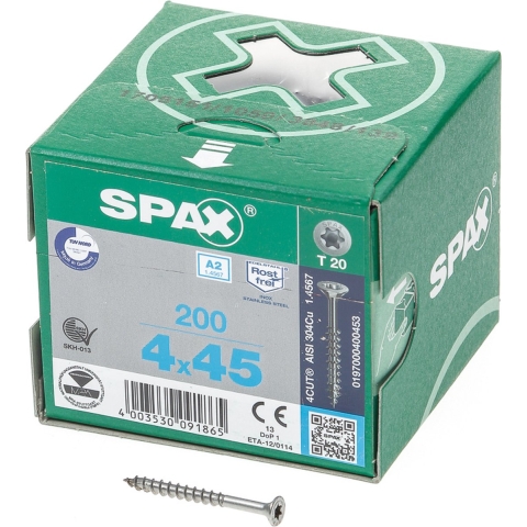 SPAX 197000400453 R 88091 Senkkopf T-STAR TG Houtschroef 4 mm 45 mm Torx, Binnen-T RVS V2A Roestvast 200 stuk(s)