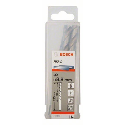 Bosch Accessories 2608595074 HSS Metaal-spiraalboor 8.8 mm Gezamenlijke lengte 125 mm Geslepen DIN 338 Cilinderschacht 5 stuk(s)