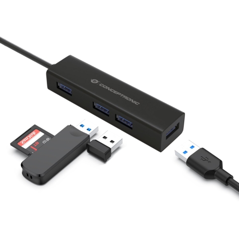 Conceptronic HUBBIES07B USB-C (USB 3.2 Gen 2) multiport hub 4 poorten Zwart