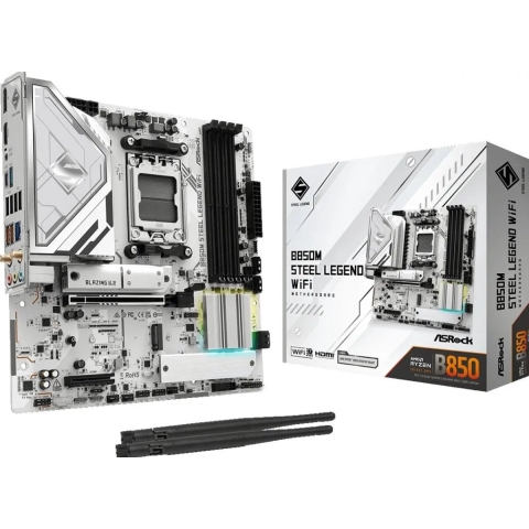 ASRock B850M Steel Legend Moederbord Socket AMD AM5 Vormfactor Micro-ATX Moederbord chipset AMD® B850