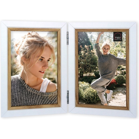 Haes Deco Houten Fotolijst Duo Fevik in wit met bruin voor 2 foto's 10x15 - DP11215