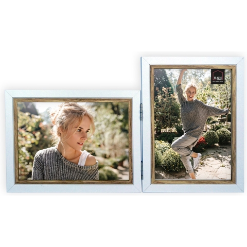 Haes Deco Houten Fotolijst Duo Fevik in wit met bruin voor 2 foto's 10x15 - DP11315