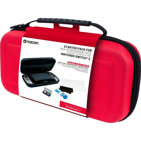 Nacon Switch 2 Starter Pack Pouch (Red) + Tempered Glass Screen Protector + Game Cases