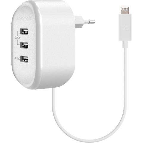 Promate Tornado-3LT Thuislader met Apple Lightning Connector en 3 USB poorten (Wit)