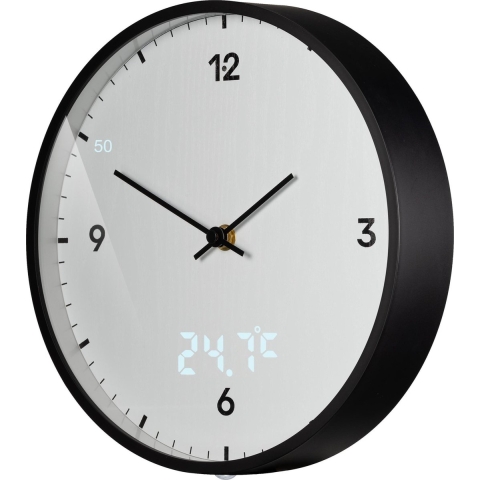 BRESSER MyTime LEDsec wandklok 24 cm met temperatuurweergave (wit)