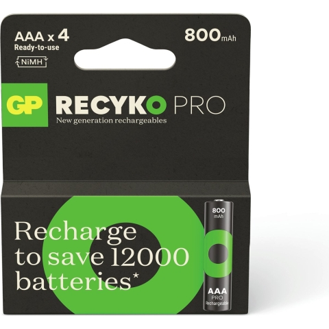 GP ReCyko+ NiMH Ready to use AAA batterijen 800mAh, 4 stuks in blister