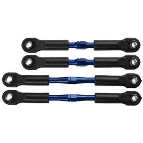 Turnbuckles, aluminum (blue-anodized), camber links, front, 39mm (2), rear, 49mm (2) (assembled w/rod ends & hollow balls)/ wrench