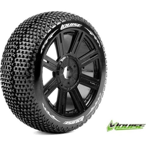 Louise B-TURBO Super Soft banden op zwarte spaakvelgen voor 1/8 buggy