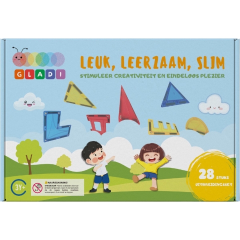 Gladi Magnetisch Speelgoed - Uitbreidingsset - Magnetic Tiles - 28 stuks