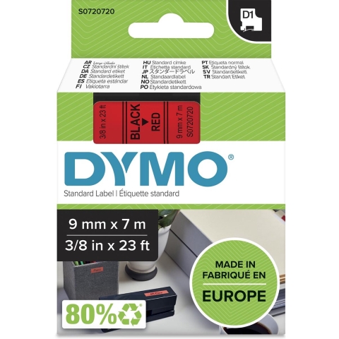Labeltape DYMO D1 40917 Polyester Tapekleur: Rood Tekstkleur:Zwart 9 mm 7 m