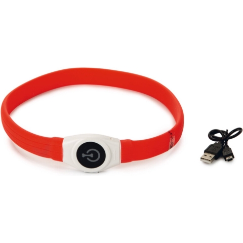 Beeztees Safety Gear Glowy - Hondenhalsband - USB - Rood - 65x2,5 cm