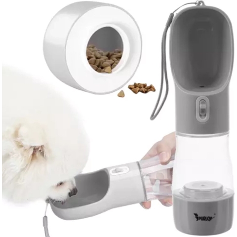 3-in-1 Bidon - Waterfles voor hond of kat met Voer Opberger en Drinkbak 200ml Water/100 ml Voer of Snacks