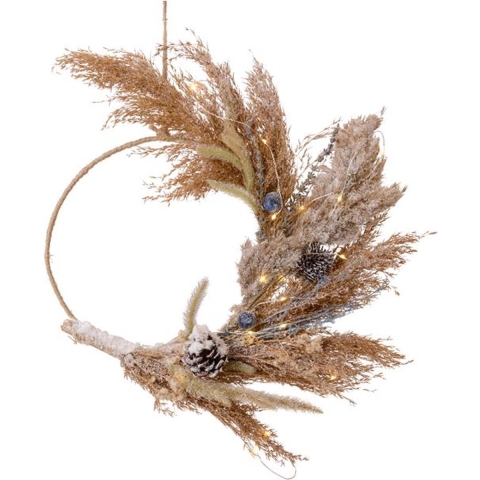 Krans met droogbloemen met verlichting