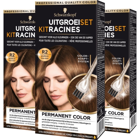 3x Schwarzkopf Uitgroeiset Haarverf Goudbruin R2 1 set