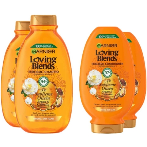 Garnier Loving Blends Argan en Cameliaolie Shampoo - 2x 300 ml&Conditioner 2x 250 ml - Pakket