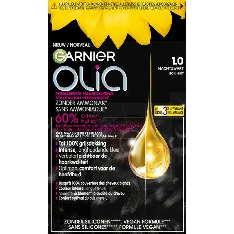 1+1 gratis: Garnier Olia Permanente Crèmekleuring 1.0 Zwart