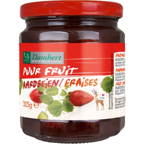 6x Damhert Puur Fruit Confiture Aardbei 315 gr