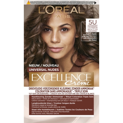 1+1 gratis: L'Oréal Excellence Crème Universal Nudes Permanente Haarkleuring 5U Universeel Lichtbruin