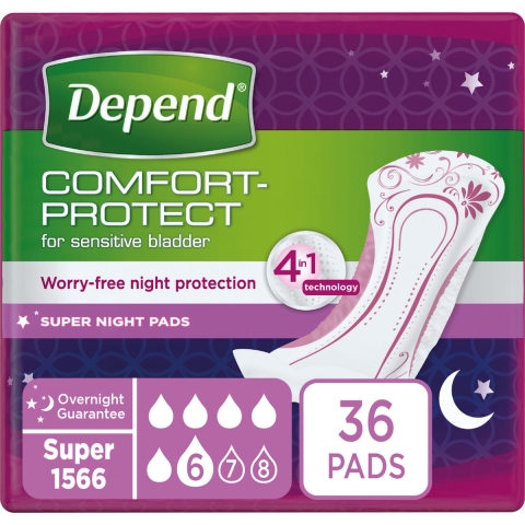 6x Depend Pads Super Night 6 stuks